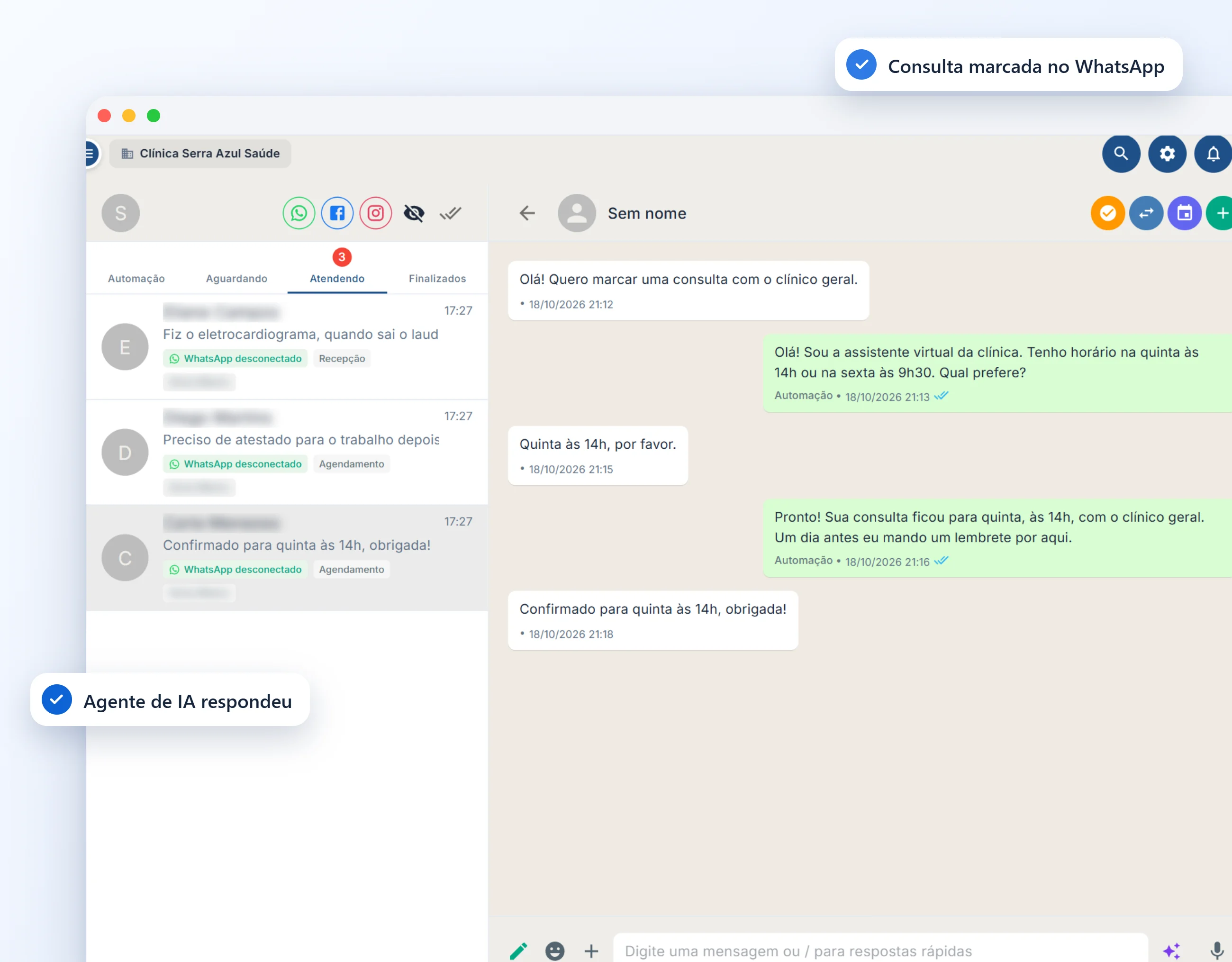 Sugestões de resposta na conversa