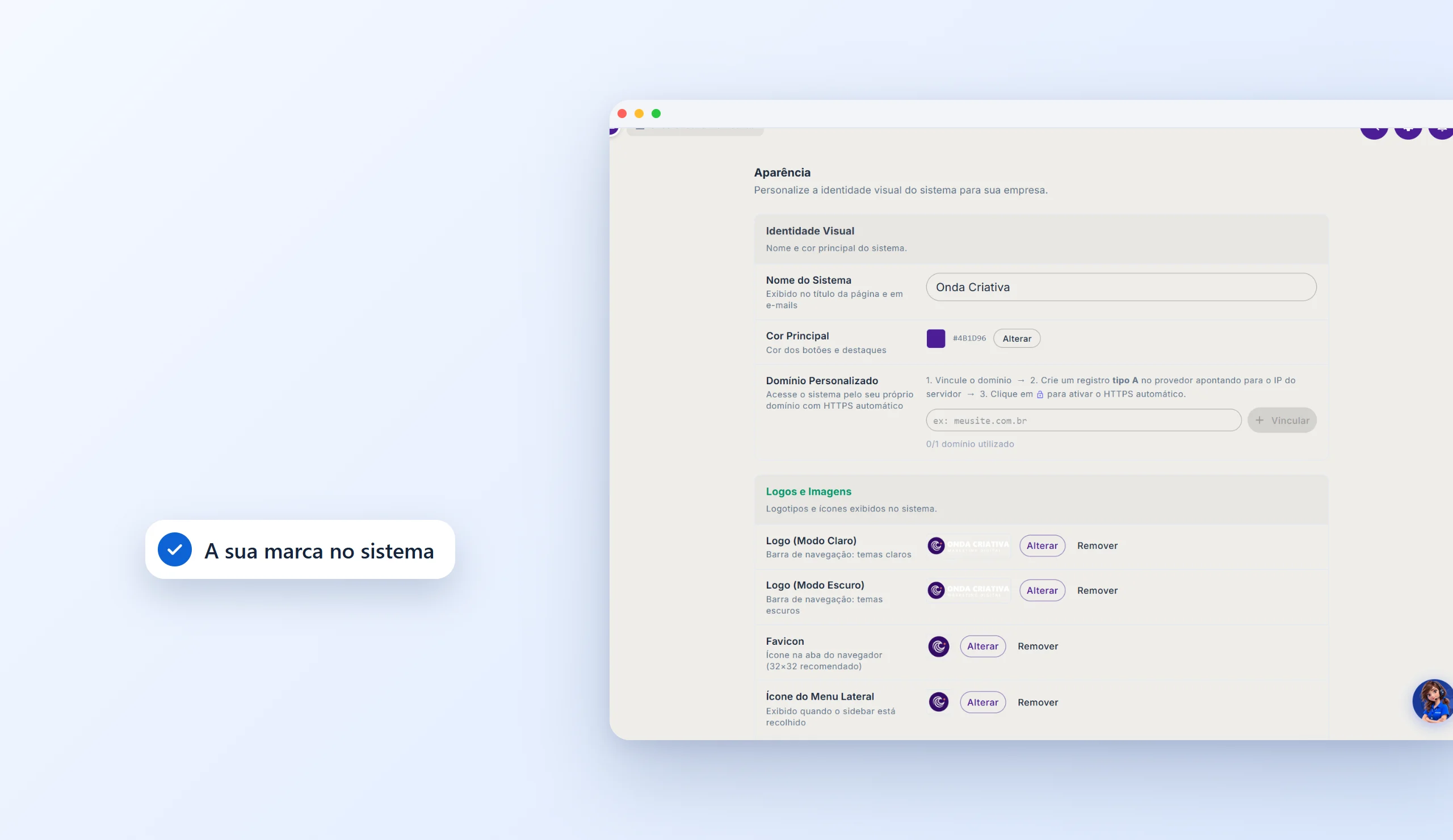 Sua marca do login ao aplicativo